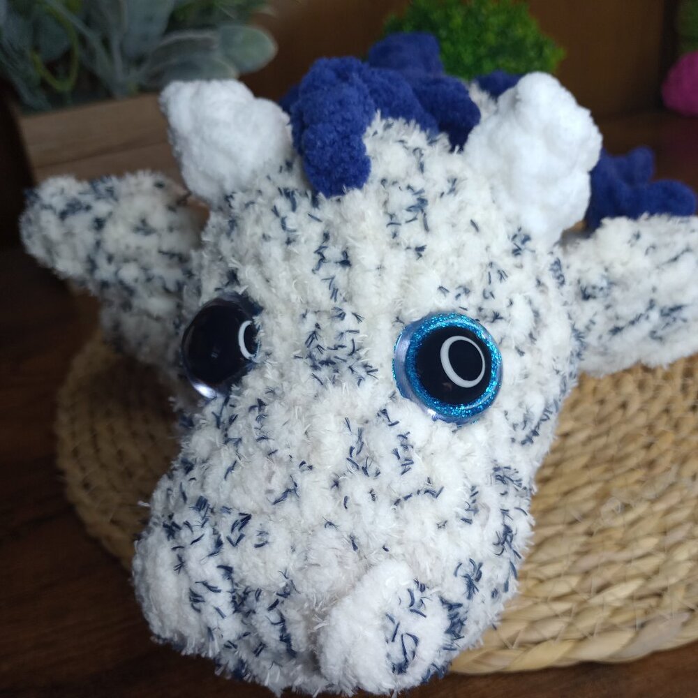 Blue Fleck Crochet Plushie Dragon.  Handmade by ME!
